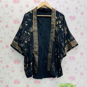 Boho Silk kimono : printed silk women jacket Beach Cover-Up gift for him