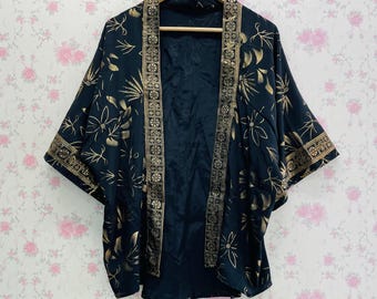 Boho Silk kimono : printed silk women short jacket Beach Cover-Up gift for him