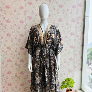 Silk Bohemian Maxi Dress: Floral Paisley Print, V-Neck Sundress