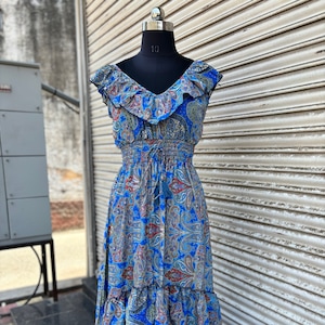 Silk Bohemian Maxi Dress: Floral Paisley Print, Free Size