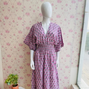 Floral Block Print Cotton Maxi Dress: V-Neck Summer Dress