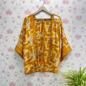 Recycled Sari Silk Kimono Jacket: Bohemian Short Robe