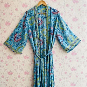 Printed Silk Kimono Robe: Long Bohemian Beach Cover-Up with Belt