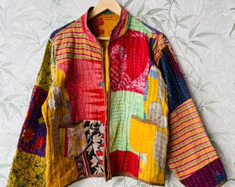 Chaqueta corta vintage kantha para mujer, cárdigan estilo plumero, regalo para ella