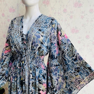 Hi-Low Womens Goddess Silk Dress Bell Sleeve Bohemian Maxi Dress Gift For Her  Vintage Sundress Summer Dress For Her