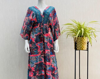 Silk Boho Maxi Dress: Floral Paisley Print women's Free Size dress