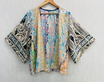 Kimono z jedwabiu patchworkowego, kurtka kardigan boho