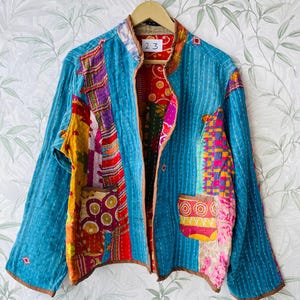 Reversible Kantha Quilted Cotton Jacket: Boho Vintage Coat