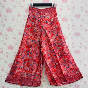 Boho Wide Leg Silk Palazzo Pants: High Waist Bohemian Trousers
