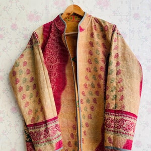 Reversible Kantha Quilted Jacket: Handmade Indian Cotton Kimono