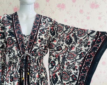 Printed Silk Dress women's maxi gift for her Vintage Style Boho Long Dress