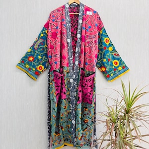 Multicolor Phulkari Kimono : Embriodery long patch jacket Boho summer beach Robe for him