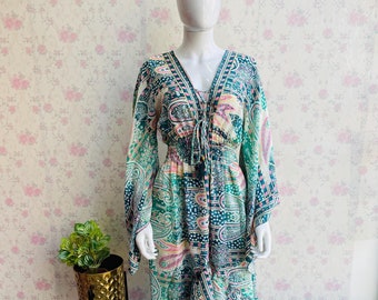 Gedrucktes Seiden-Maxikleid: Boho-Damen-Langes Kleid