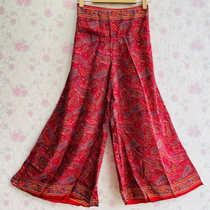 Silk Pants Boho Printed silk pants Flared Silk Trouser High Waist Bell Bottom Pant Hippie Style Palazo Pants Bohemian YogaPant gift for her