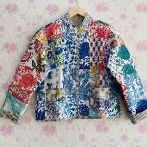 Patch Cotton Quilt Jacket Reversible floral short Patchwork Coat unisex jacket