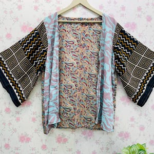 Silk Patchwork Kimono: Boho Short Robe, Beach Cover-Up