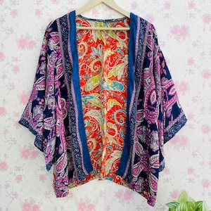 Silk Patchwork Kimono Jacket: Bohemian Vintage Style Cover-Up