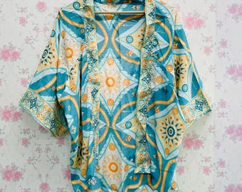 Printed Silk Kimono: Bohemian Duster gift for her Beach Cover-Up