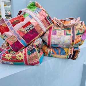 Bolsa de lona acolchada Kantha vintage: bolsa de algodón patchwork gudri, regalo para él