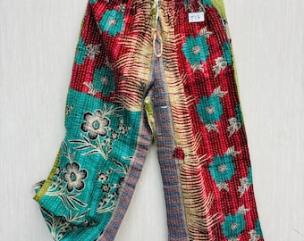 Handmade Kantha Cotton Palazzo Pants: Upcycled 70s Boho Trousers