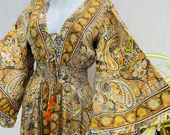 Boho Printed Silk Maxi Dress: Free Size Bohemian long dress gift for her