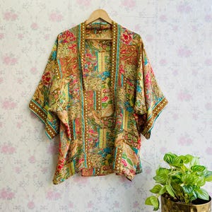 Silk Kimono Jacket Cardigan Duster Jacket Vintage Kimono Bohemian Jacket Christmas Gift Short Kimono Coat Gift For Her Bikini Cover Up Top