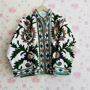 Handmade Cotton Suzani Embroidered Jacket: Bohemian Kimono Coat