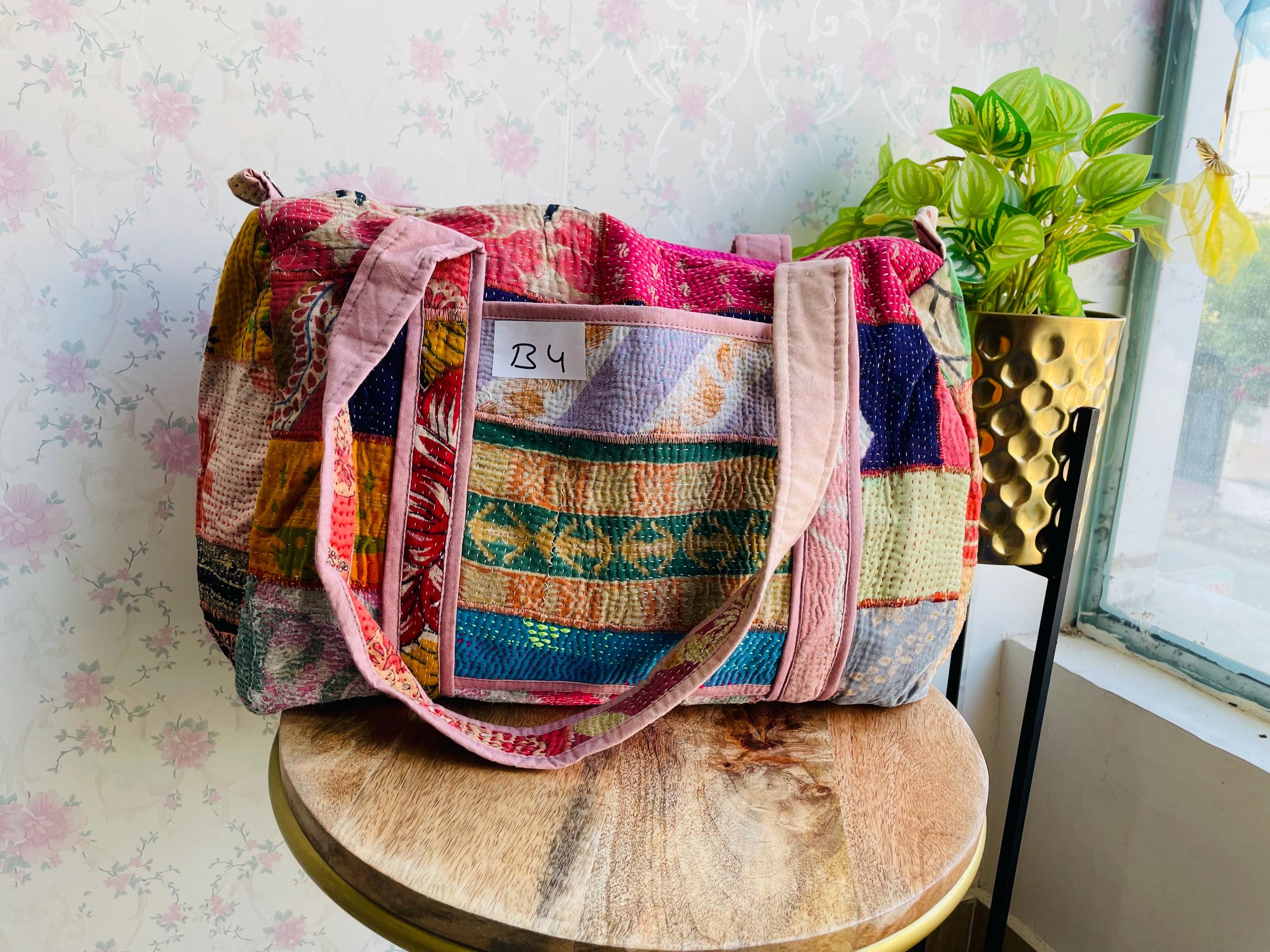 Vintage Kantha Duffel Bag: Indian Patchwork Cotton Travel  display picture 3
