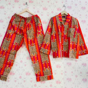 Indian Cotton Pajama Set: Tiger Print Lounge Wear