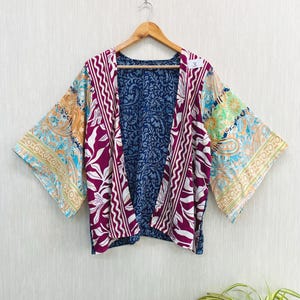 Chaqueta kimono de seda con patchwork: cárdigan estilo bohemio