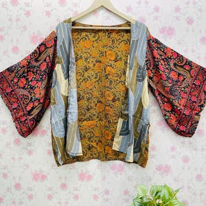 Recycled Silk Patchwork Kimono Jacket: Bohemian Duster Cardigan