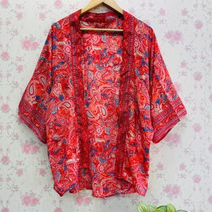 Silk Kimono Jacket Women&#39;s clothing printed Silk Kimono Boho Jacket bridesmaid Gift Short Kimono Coat Gift For Her Bikini Cover Up kimono .