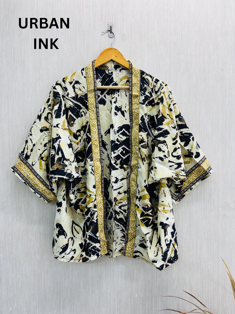 Boho Silk Kimono Printed Silk Short Jacket Bikini Cover-up Gift for Him ...