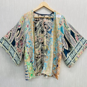 Silk Patchwork Kimono Jacket, Boho Floral Duster