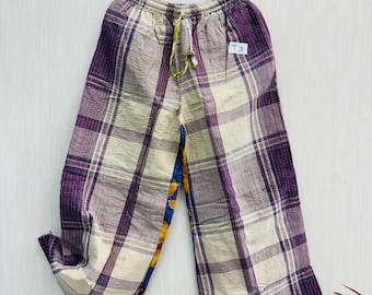 Vintage kantha pants Quilted Drawstring with Pocket pant - Bohemian Palazzo Pants