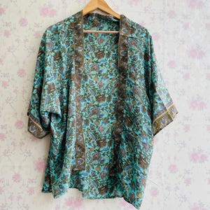 Silk Boho Jacket Bohemian Cardigan Jacket Summer Cover Up Short Kimono Jacket