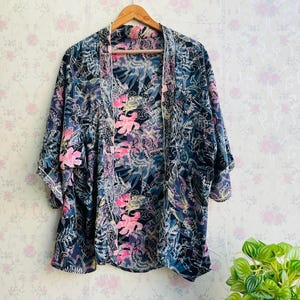 Silk Kimono Jacket Cardigan Duster Jacket Vintage Kimono Bohemian Jacket Christmas Gift Short Kimono Coat Gift For Her Bikini Cover Up Top