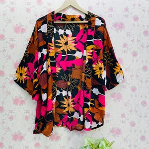 Silk Kimono Jacket Cardigan Duster Jacket Vintage Kimono Bohemian Jacket Christmas Gift Short Kimono Coat Gift For Her Bikini Cover Up Top