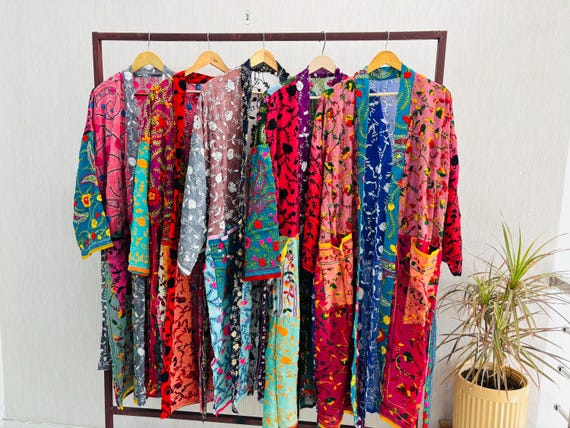 Embroidered Phulkari long Kimono Indian Bohemian multicolor Jacket for her