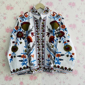 Handmade Suzani Embroidered Cotton Kimono Jacket: Boho Coat