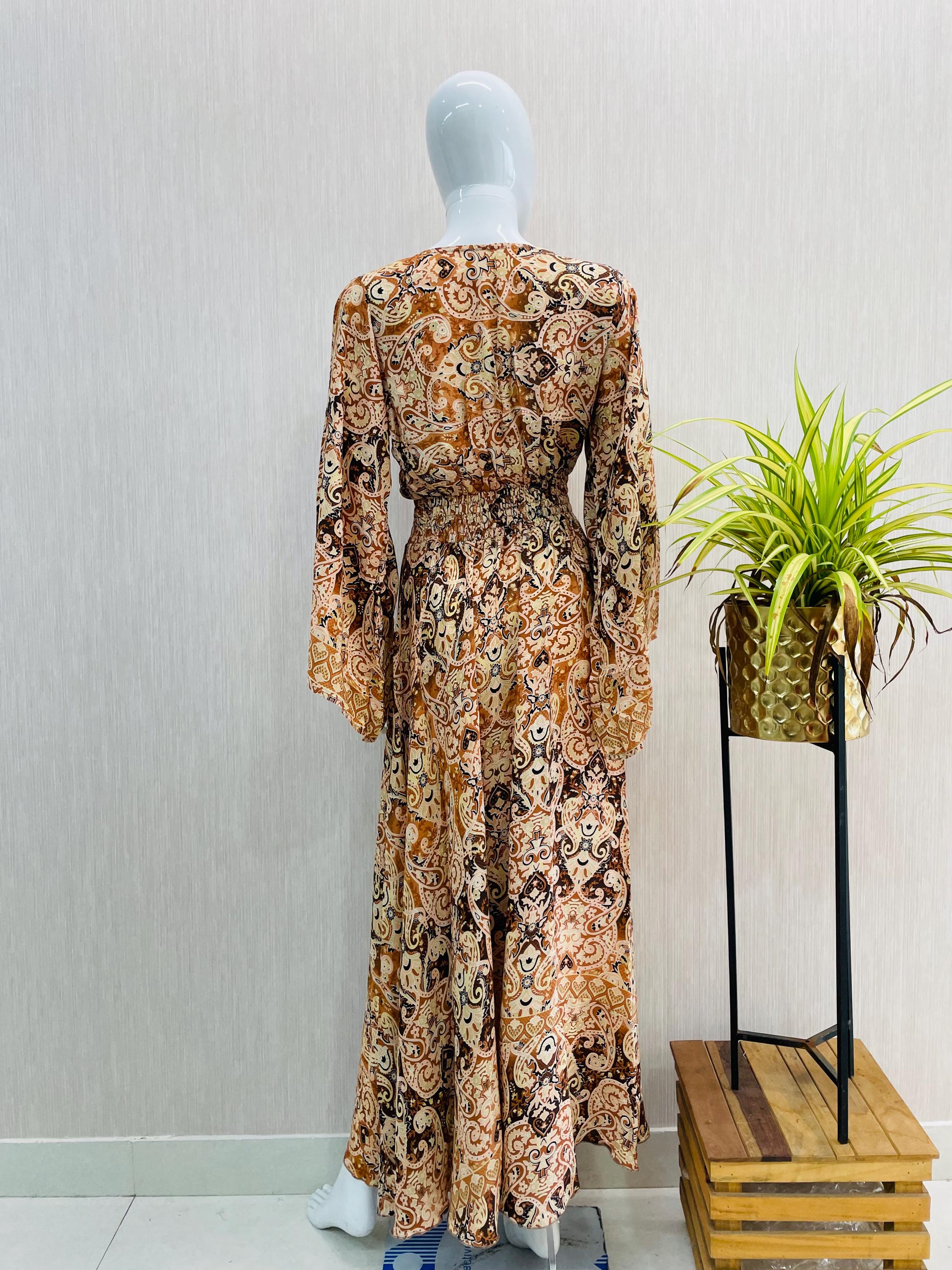 berrygo women's boho v neck ruffle floral wrap maxi dress Genuine vintage 70s hippie boho tribal ethnic India loose fit Caftan dress main image 1
