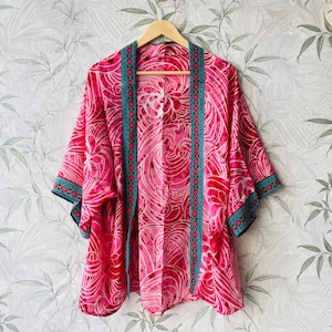 Silk Kimono Jacket Cardigan Duster Jacket Vintage Kimono Bohemian Jacket Christmas Gift Short Kimono Coat Gift For Her Bikini Cover Up Top