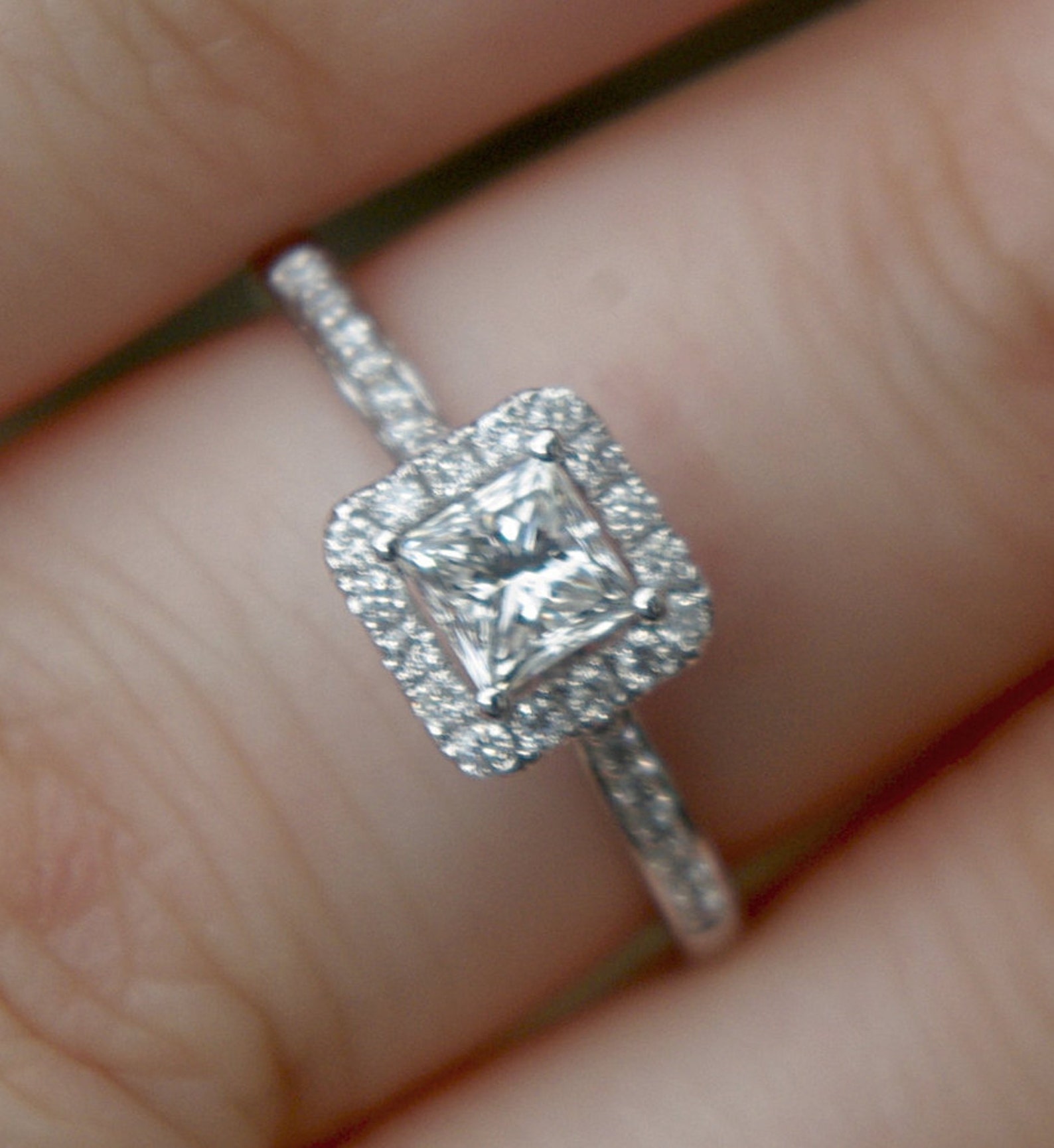 Princess Halo Diamond Engagement Ring 18 Carat White Gold Etsy UK