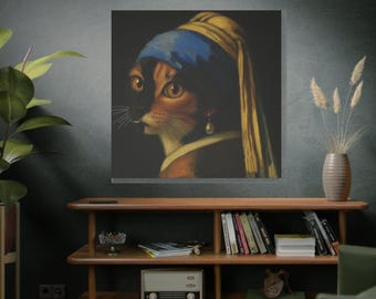 Aangepast canvas huisdierportret | Renaissance kat schilderij, in galerie verpakte muurkunst