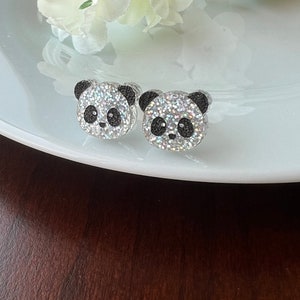 Panda Bear Earrings, Panda Bear Studs, Glitter Stud Earrings, Panda Bear Accessories, Panda Lover Gift, Panda Jewelry, Glitter Earrings