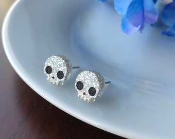 Skull Earring, Gothic Earring Stud, Acrylic Stud Earring, Acrylic Glitter Earrings, Skeleton Earrings, Skull Earring Stud, Halloween Earring