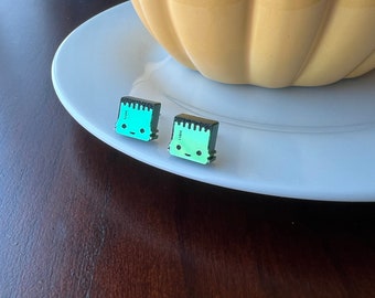 Halloween Monster Earrings, Monster Studs, Cute Halloween Studs, Monster Jewelry, Spooky Halloween Accessories, Green Halloween Studs