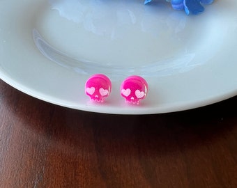 Skull Earring Studs, Skull Jewelry, Skeleton Earrings, Valentines Day Studs, Acrylic Stud Earrings, Sweetheart Earrings, Iridescent Studs