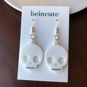 Halloween Skull Earrings, Skull Jewelry, Gothic Skull Earrings, Halloween Costume Earrings, White Skull Earrings, Acrylic Skull Earrings