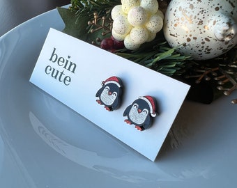 Christmas Penguin Earrings, Penguin Stud Earrings, Acrylic Stud Earrings, Winter Earring Studs, Xmas Earrings, Penguin Jewelry, Cute Studs